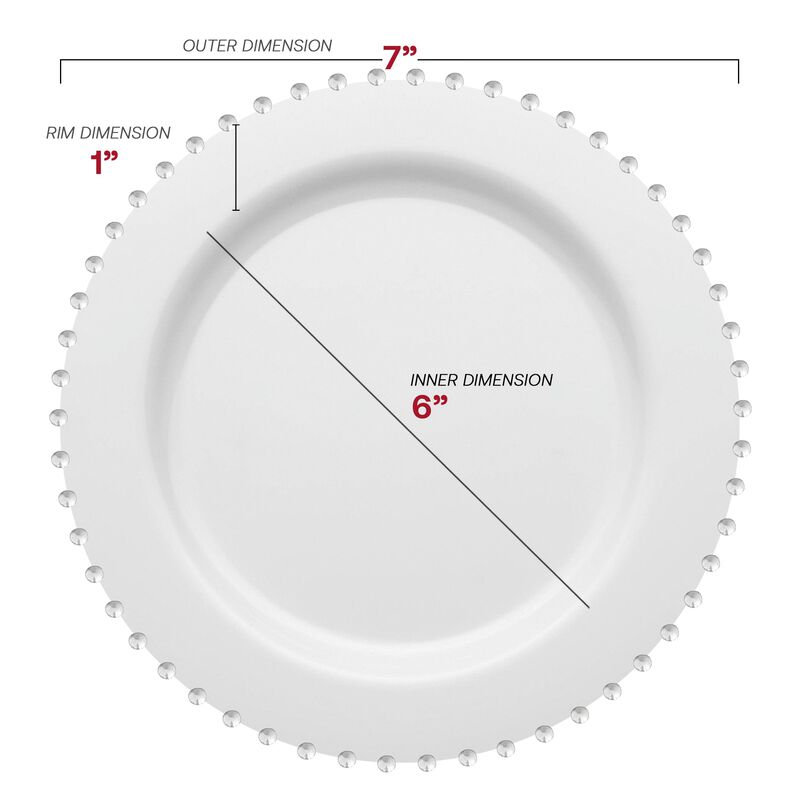 7" White with Silver Pearl String Round Plastic Salad Plates (120 Plates) image number 2
