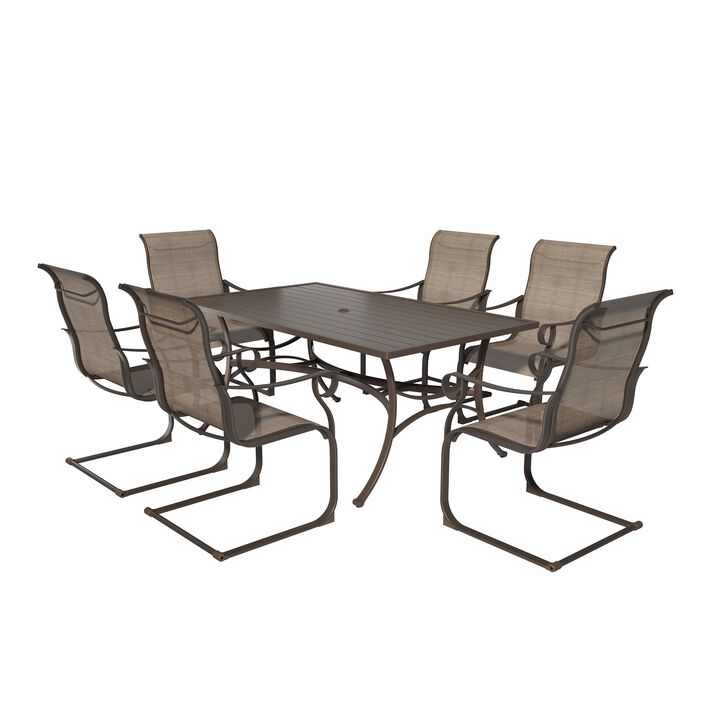 MONDAWE 7-Piece Khaki Steel Table And Steel Textiliene Dining Chair Set With 6 Pcs Spring Chairs
