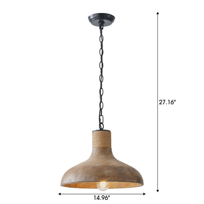 15" Farmhouse Wood Color Dome Chandelier, Pedant Light with Resin Light Shade for Bedroom, Living Room or Dining Room image number 6