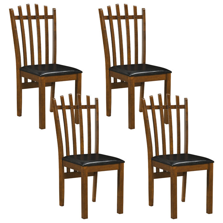 Wooden Dining Chair Set of 4 with Spindle Back and PU Leather Seats for Dining Area-Black