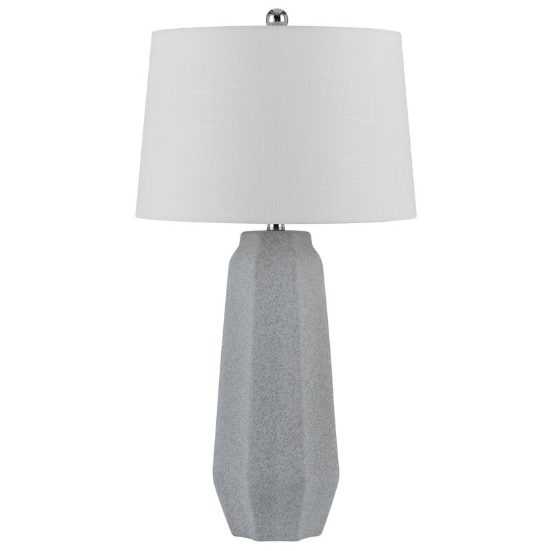 Niu 30 Inch Table Lamp Set of 2, Drum Shade, Stone Gray Ceramic Prism Base - Benzara