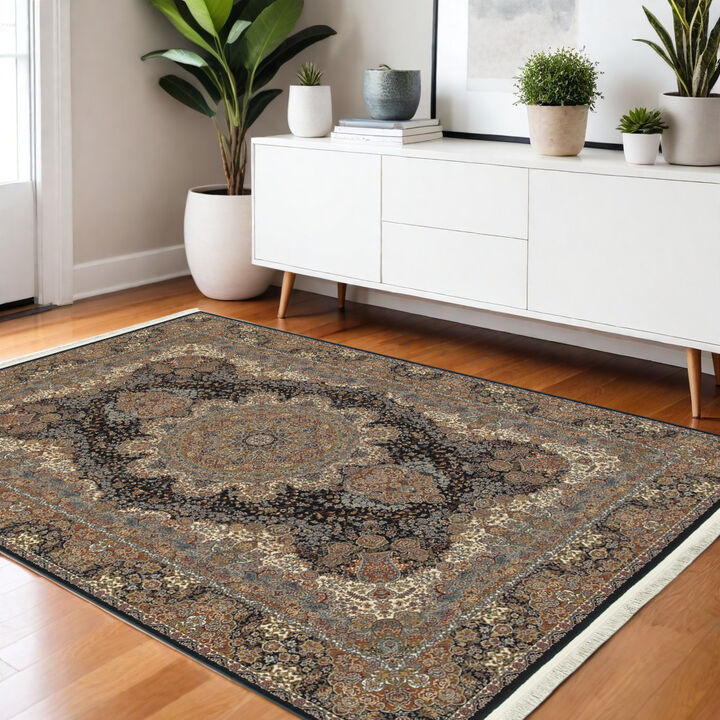 HomeRoots Medallion Area Rug With Fringe