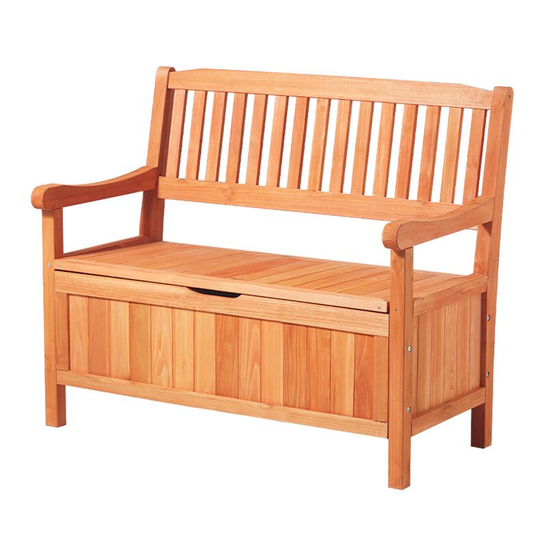 Outdoor Storage Bench, 2-Person Wooden Deck Box with Side Handles, Weatherproof image number 7