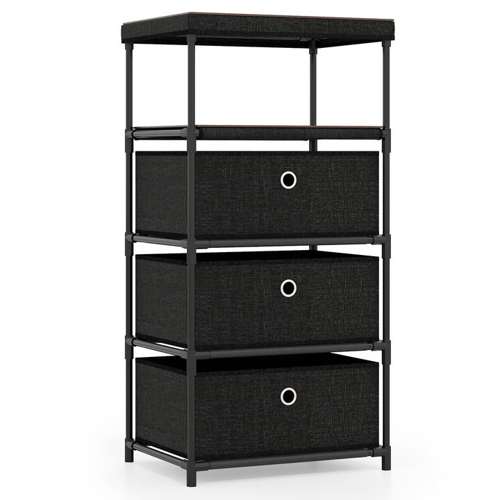 Bedroom Dresser with 3 Fabric Drawers, Metal Frame and Wooden Top Organize