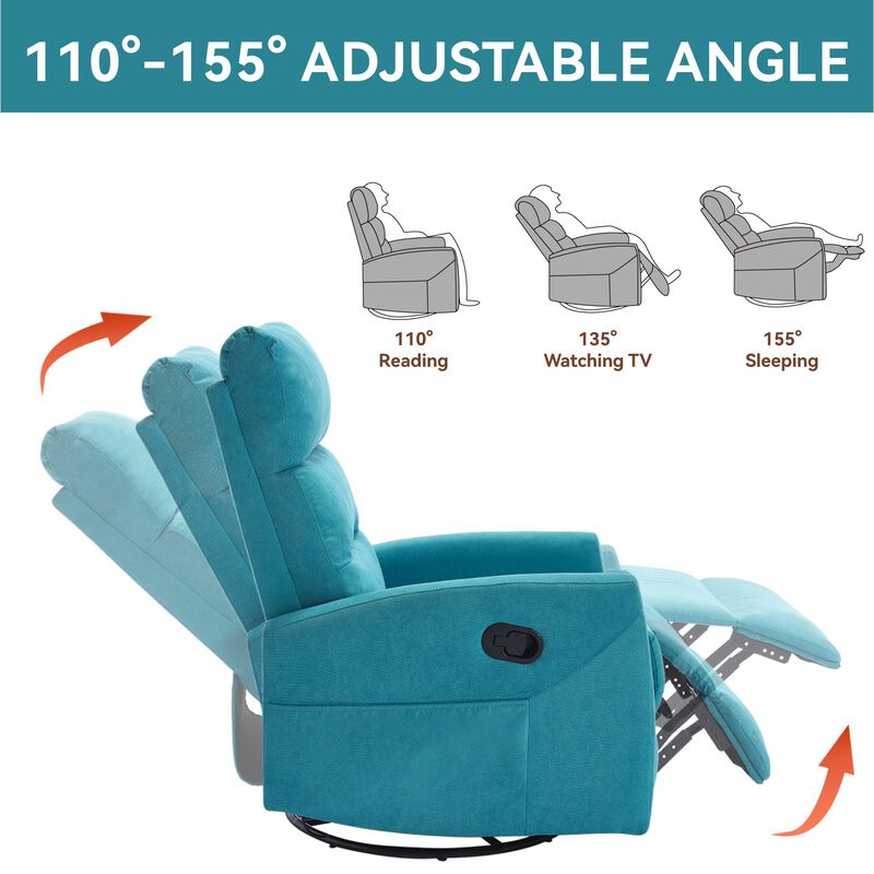 Manual Recliner Chair with Rocker and Swivel in Fabric for Living Room image number 6
