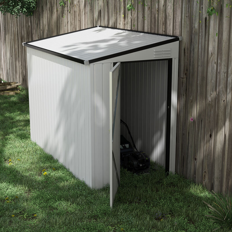 Outsunny 4' x 8' Metal Outdoor Storage Shed, Lean to Storage Shed, Garden Tool Storage House with Lockable Door and 2 Air Vents for Backyard, Patio, Lawn, White
