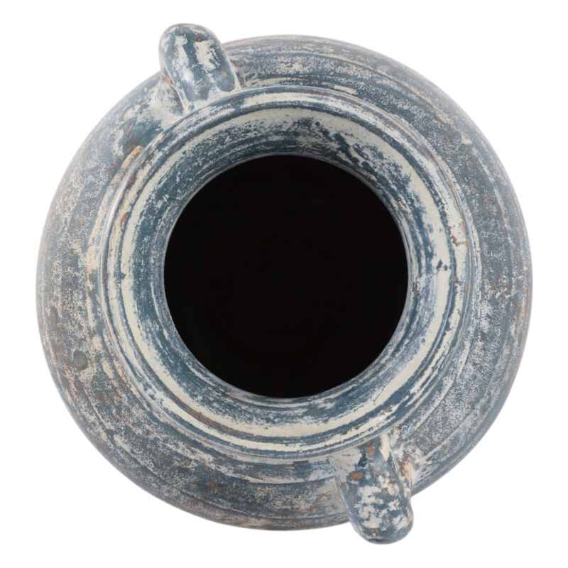 Terracotta, 9" Vase With Handles, Blue/white image number 5