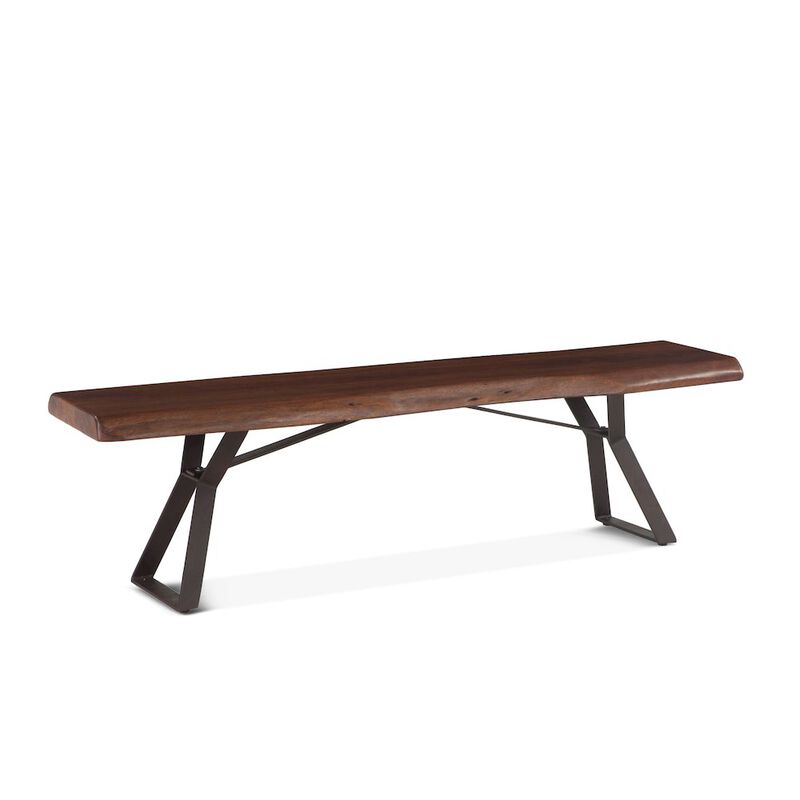 World Interiors Nottingham 72-Inch Acacia Wood Live Edge Dining Bench in Walnut Finish image number 2