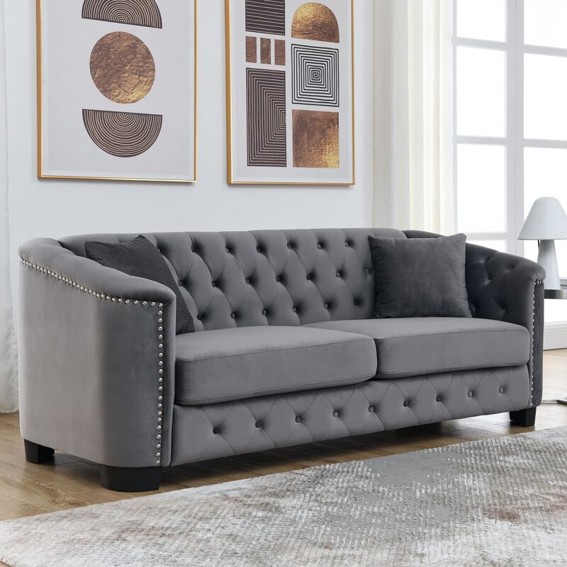 77" Velvet Chesterfield Sofa image number 3