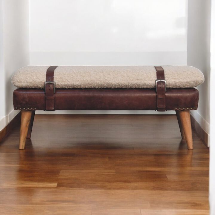 Artisan Furniture Solid Wood Boucle x Mahogany Leather Bench
