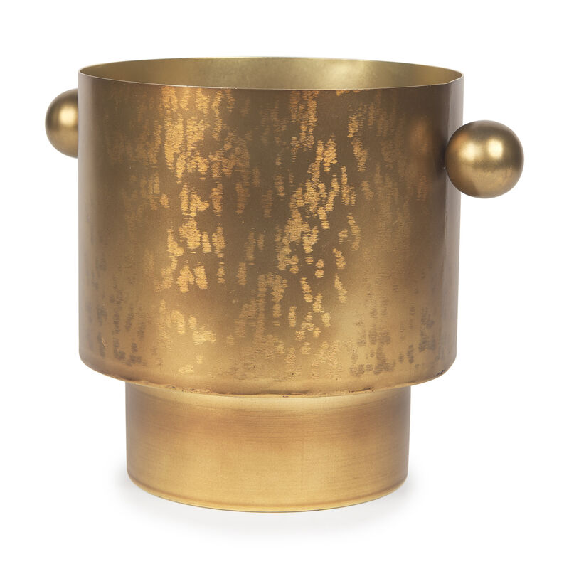 HomeRoots 9" Gold Cast Iron Round Table Vase image number 0