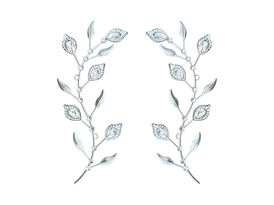 2 Pcs Metal Leaf Wall Art Silver 3D Crystal Bling Handmade Home Decor
