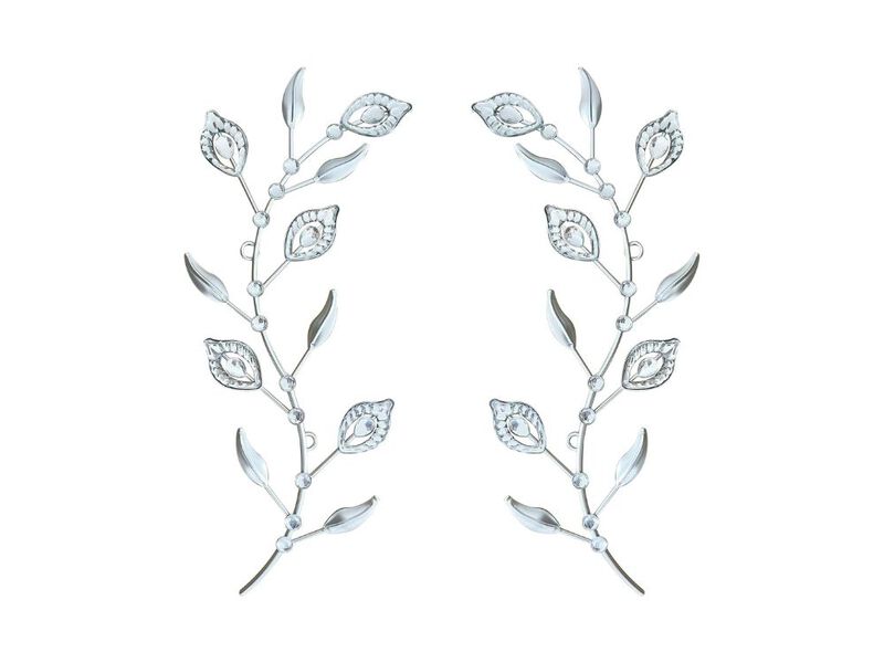 2 Pcs Metal Leaf Wall Art Silver 3D Crystal Bling Handmade Home Decor image number 0