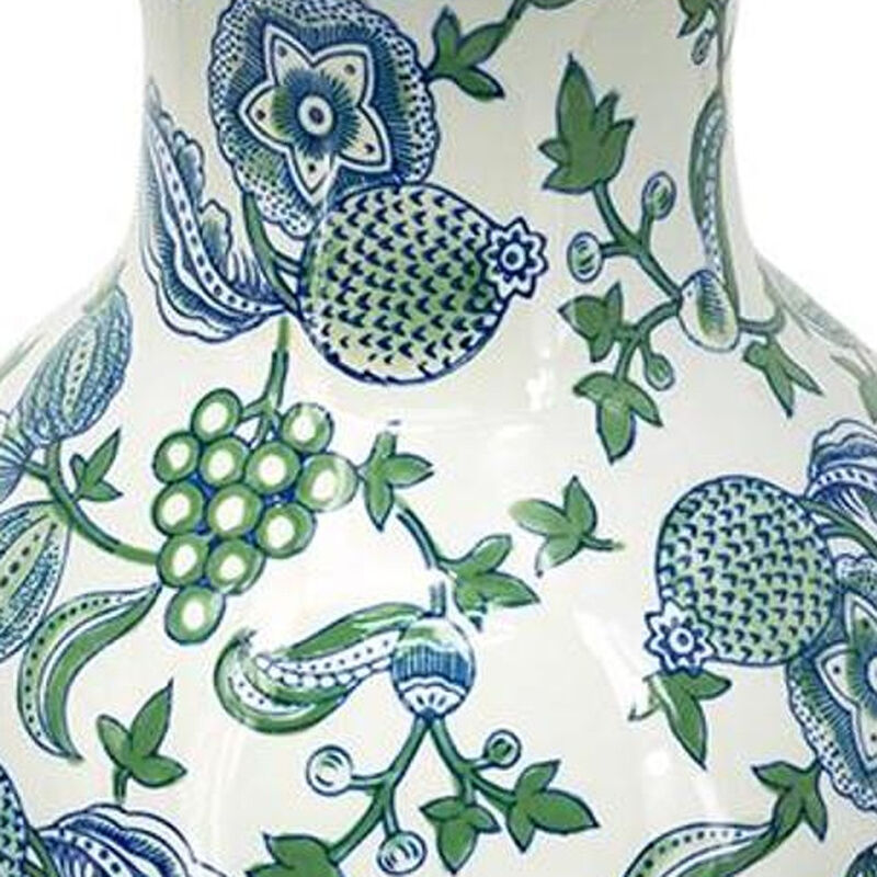 HomeRoots 19" White Blue And Green Floral Urn Porcelain Table Vase image number 3