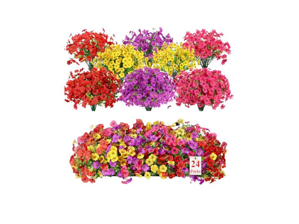 24 Bundles Artificial Flowers Outdoors Decor UV Resistant Silk Faux Daisy Spring