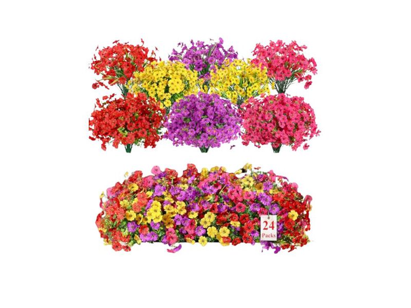 24 Bundles Artificial Flowers Outdoors Decor UV Resistant Silk Faux Daisy Spring image number 0