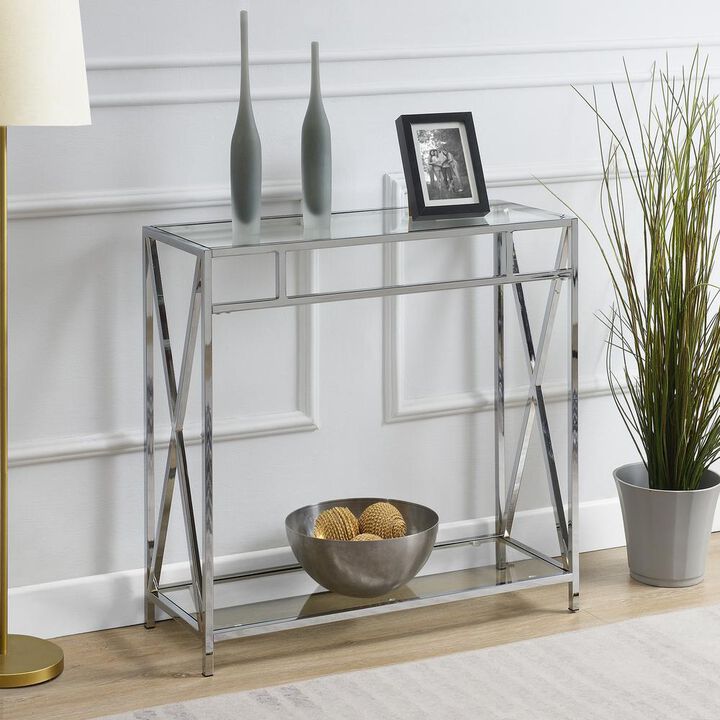 Convenience Concepts Oxford Chrome Glass Hall Table with Shelf