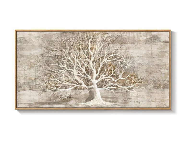 Framed Tree of Life Wall Art Rustic Farmhouse Canvas Neutral Decor for Home Room image number 0