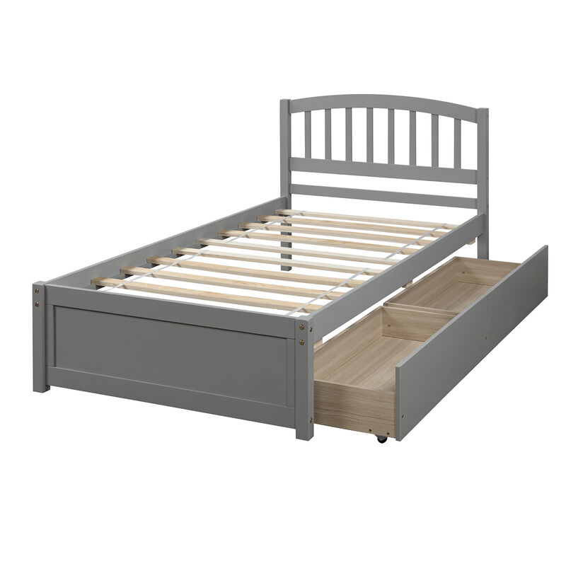 Whisen Elegant Design Twin Size Platform Bed with Two Drawers and Headboard - Gray