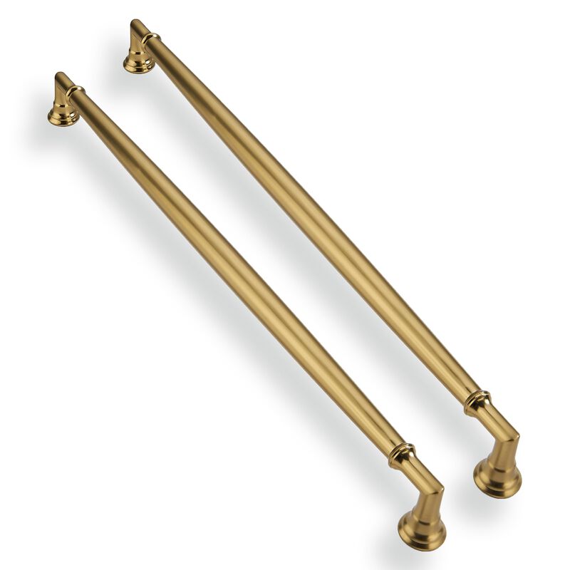 CABDM 2 Pack 10 Inch Hole Center Brushed Brass Cabinet Pulls Solid Satin Brass Cabinet Handles Solid Hardware Handle for cabinet