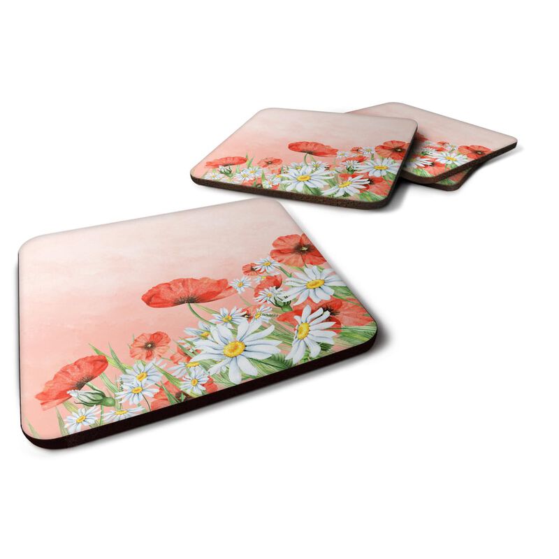 Caroline's Treasures BB7448FC Poppies and Chamomiles Foam Set of 4 coasters, Multicolor