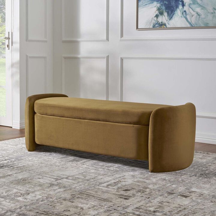 Modway Nebula Upholstered Performance Velvet Bench in Cognac Brown