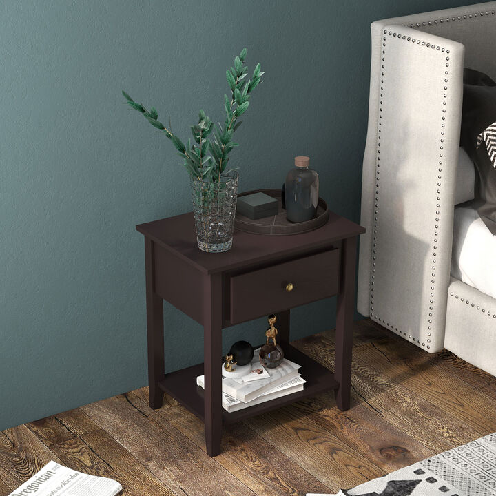 Nightstand with Drawer and Storage Shelf for Bedroom Living Room - Espresso