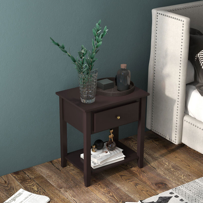Nightstand with Drawer and Storage Shelf for Bedroom Living Room - Espresso
