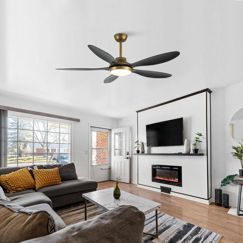 52" Antique Brass Smart Ceiling Fan with Light and Remote, App Control, Voice Control