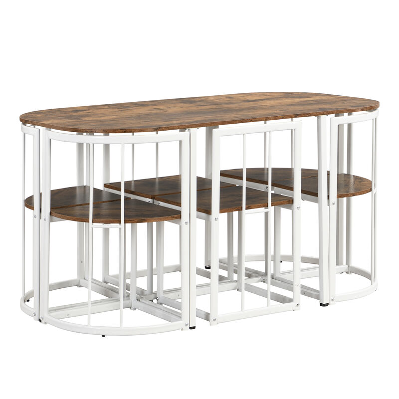 Whisen Modern 7-Piece MDF and Faux Marble Top Dining Table Set with 6-Chairs - Black/White