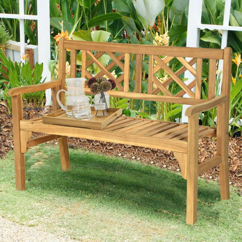 Hivvago Patio Foldable Bench with Curved Backrest and Armrest