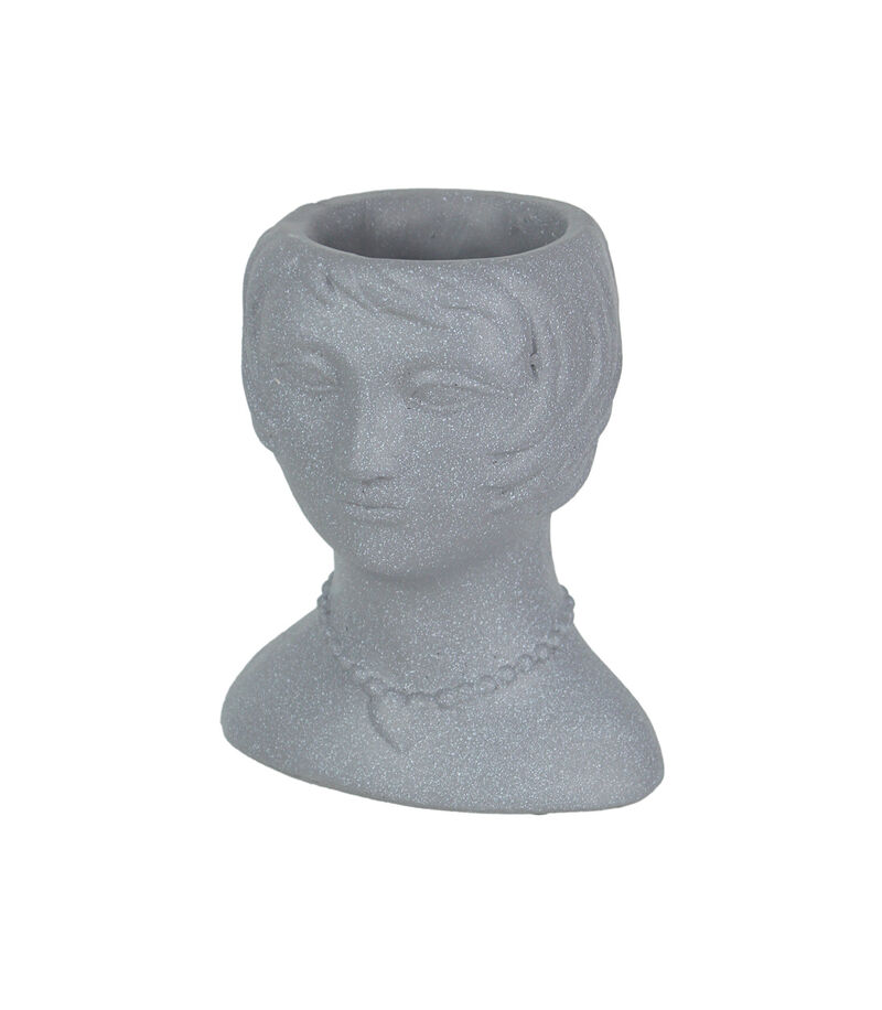 Roaring 20's Flapper Lady Gray Concrete Head Mini Planter 6 Inches Tall image number 0