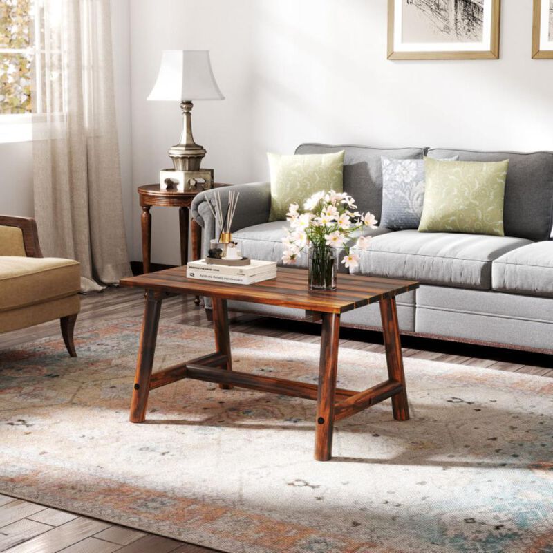 Hivvago Solid Wood Patio Table with Slatted Tabletop for Garden Lawn Porch Balcony Poolside Living Room