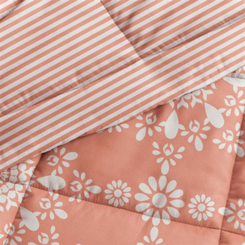 2 Piece Reversible Daisy Medallion Striped Comforter Set