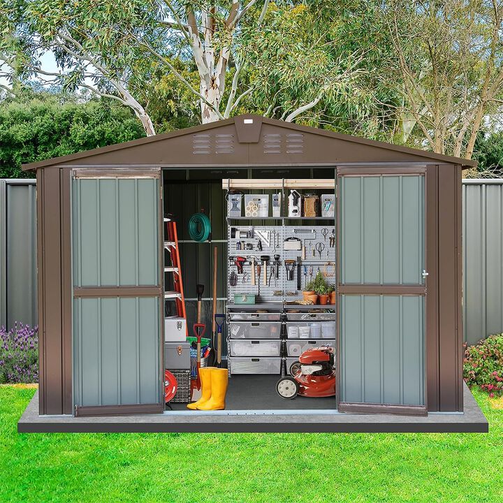 CLIHOME 10x8Ft Outdoor Patio Metal Steel Storage Shed,Utility Tool Shed Storage House with Double Lockable Doors and Air Vents