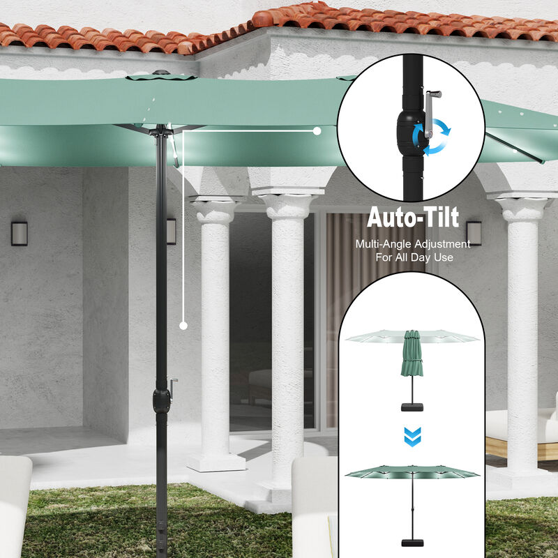 FUFU&GAGA 15-ft x 9-ft Mint Green Outdoor Cantilever Umbrella with Solar Panel, Base & Lights, Iron Frame Large Outdoor Offset Sunshade image number 4