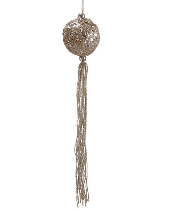 12" Glitter Pale Gold Christmas Drop Ball Ornament with Tassels