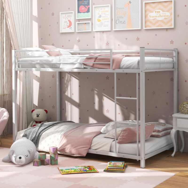 Hivvago Low Profile Twin Over Twin Metal Bunk Bed with Full-length Guardrails