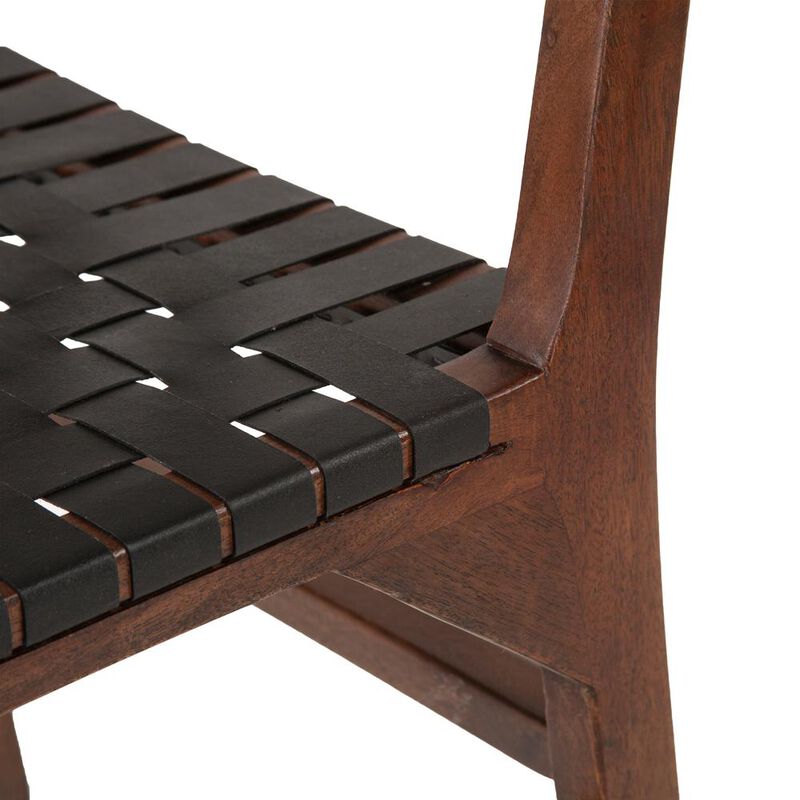 World Interiors Lisbon Dining Chair in Black Leather with Royal Brown Finish