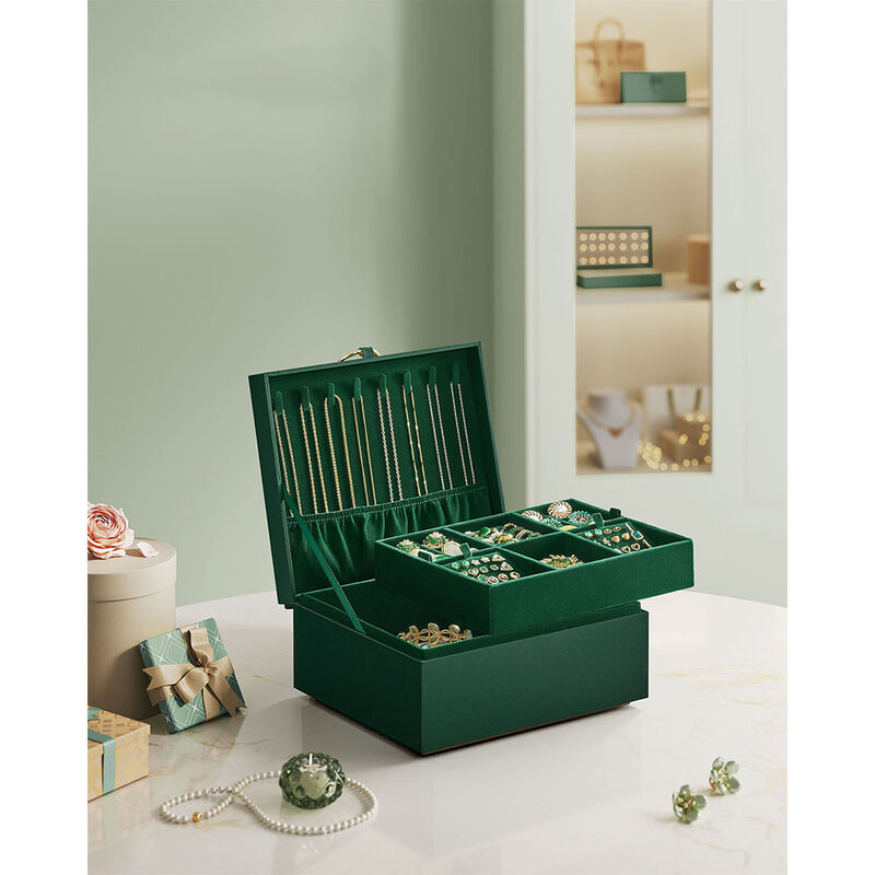 2-Layer Jewelry Box with Handle for Stylish and Portable Storage