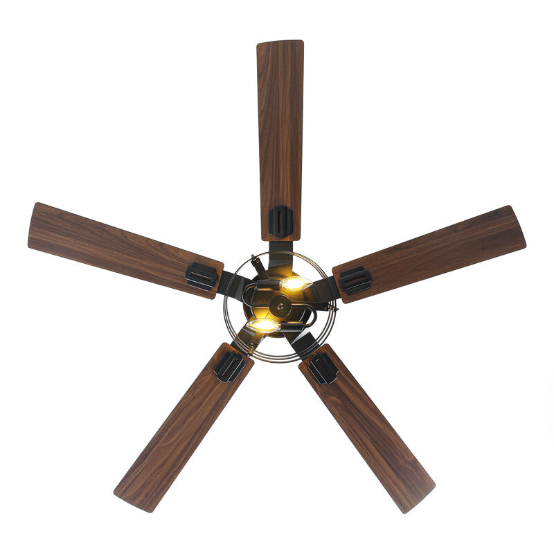52" Industrial Black 6-Speed Metal Cage Ceiling Fan with Light