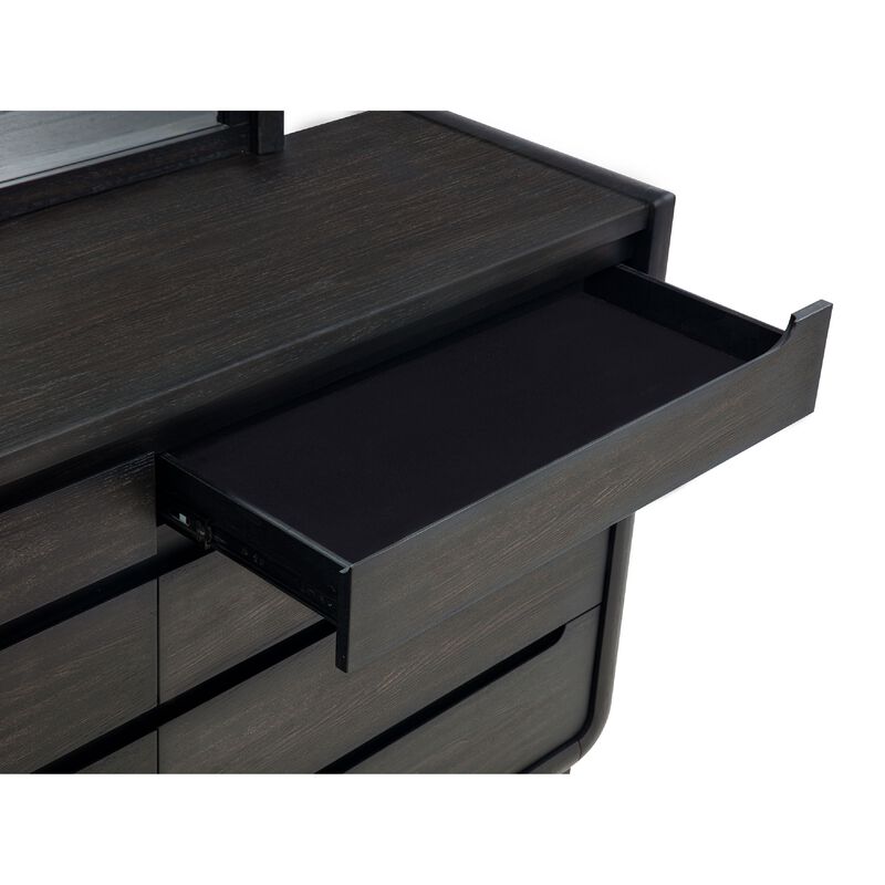 Lina Wide Dresser with 8 Drawers, Integrated Handles, Black Wood image number 6