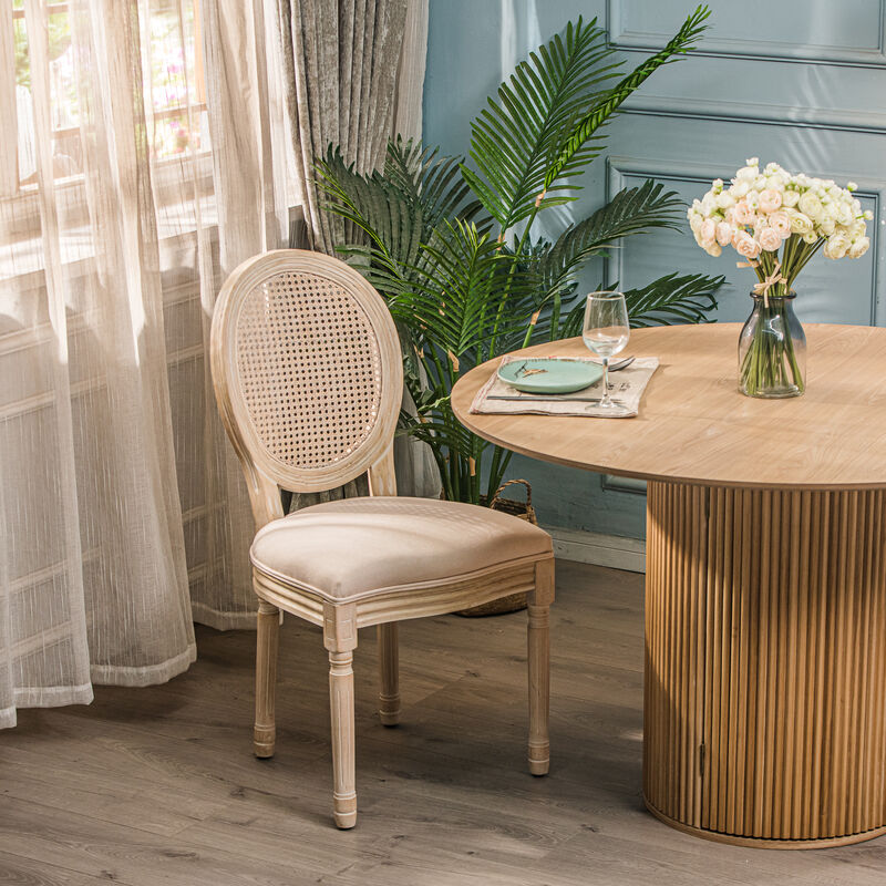 RICHELIEU Set of 2 Wooden Dining Chairs with Cane Backs and Fabric Seats