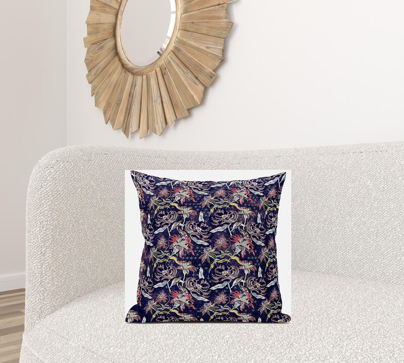 Homezia 20" Midnight Blue Roses Zippered Suede Throw Pillow