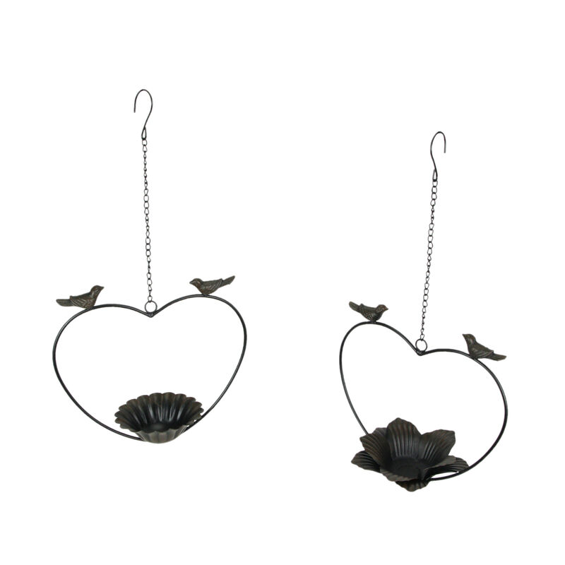 Set of 2 Rustic Metal Bird Hanging Planter Succulent Flower Basket Home Decor image number 0