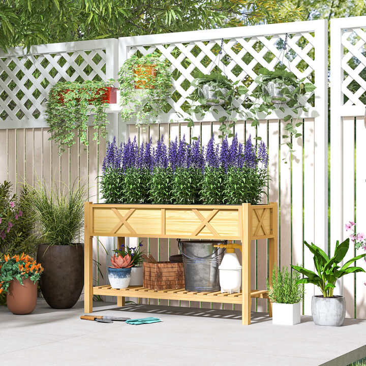 Hivvago 47" Wood Raised Garden Planter with Storage and Drainage