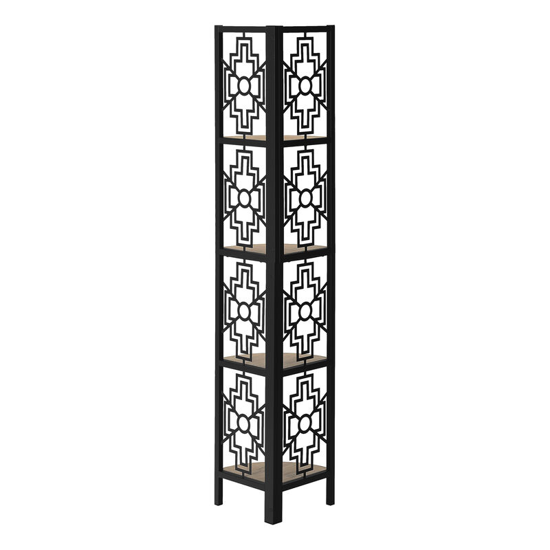 Monarch Specialties I 3621 Bookshelf, Bookcase, Etagere, Corner, 4 Tier, 62"H, Office, Bedroom, Metal, Laminate, Brown, Black, Transitional