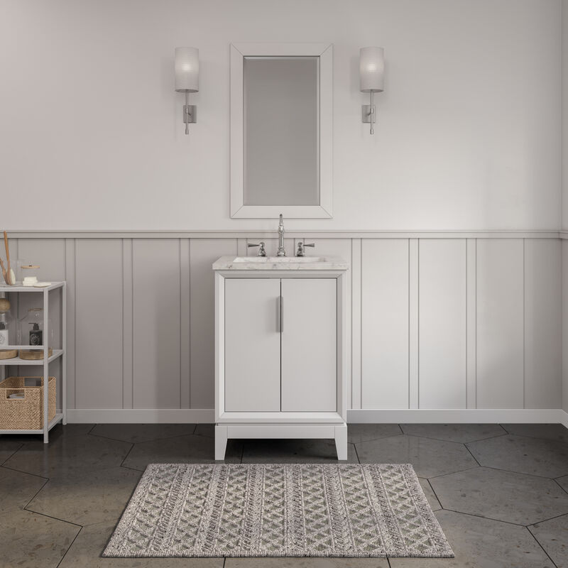 Elizabeth 24 In. Single Sink Carrara White Marble Countertop Bath Vanity In Pure White with Brushed Silver Hardware