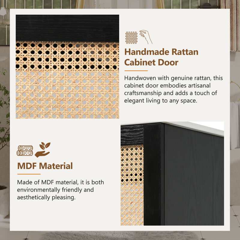 ELEMENT ACE Space-Saving Natural Bamboo Vanity with Handwoven Rattan Doors image number 9