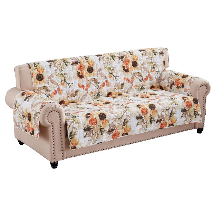 Kelsa 127 Inch Sofa Cover with Polyester Fill, Watercolor Sunflowers, Gold - Benzara